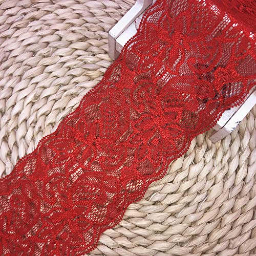8 CM Breite Europa Belt elastische Stickerei Spitzenbesatz, Vorhang Tischdecke Slipcover Braut Selbermachen-Kleidung/Zubehör (4,5 Meter in einem Paket) (rot) von Little lane lace