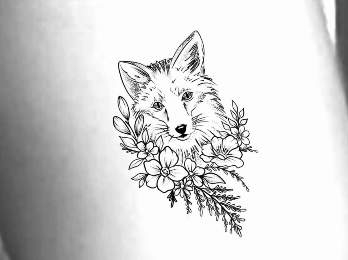 Fuchs Floral Temporäres Tattoo/Tier von LittleCuteTattoo