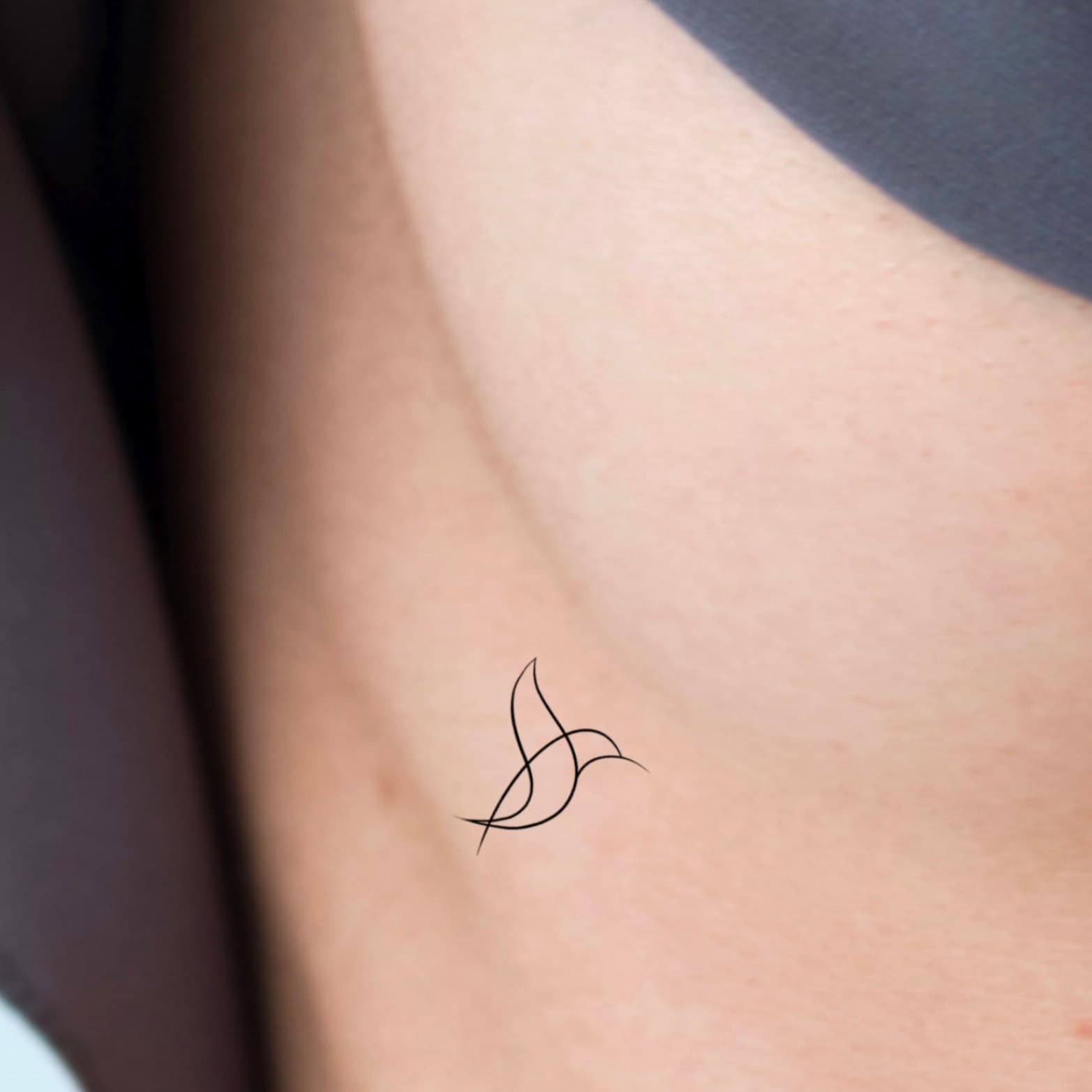 Kolibri Linie Tattoo/Temporäres Kleiner Vogel Einfaches Basic von LittleCuteTattoo