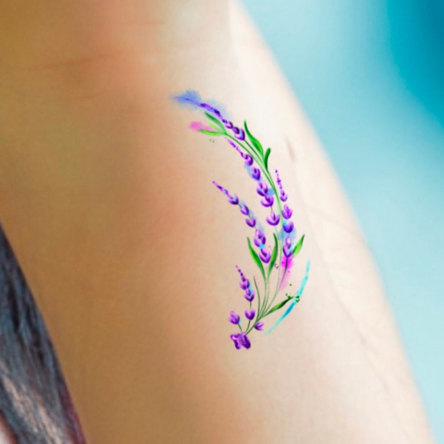 Lavendel Aquarell Tattoo/Temporäres Kleines Blumen Wildblumen von LittleCuteTattoo