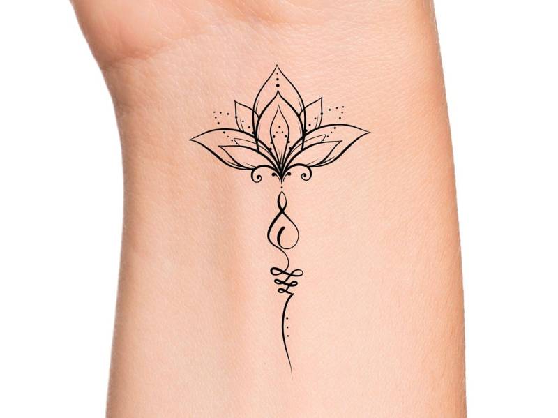 Lotus Unalome Temporäres Tattoo/Kleines Blumen Handgelenk Tatto von LittleCuteTattoo