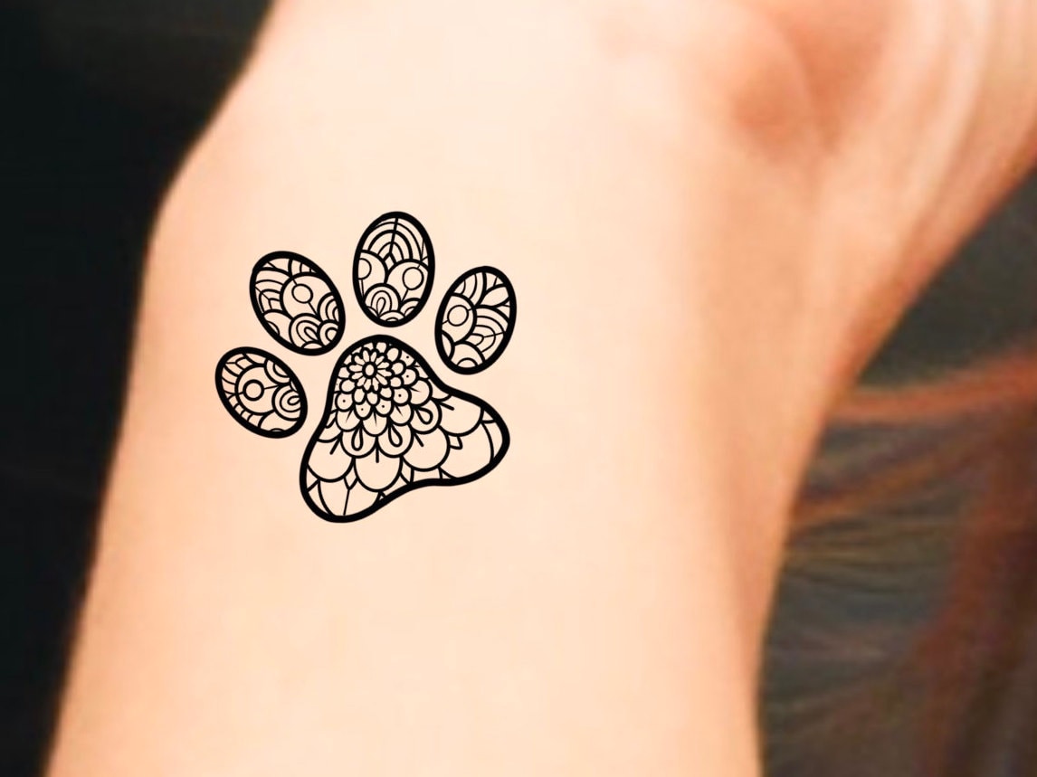 Pfote Druck Mandala Temporäres Tattoo/Hund Tiere Temp von LittleCuteTattoo