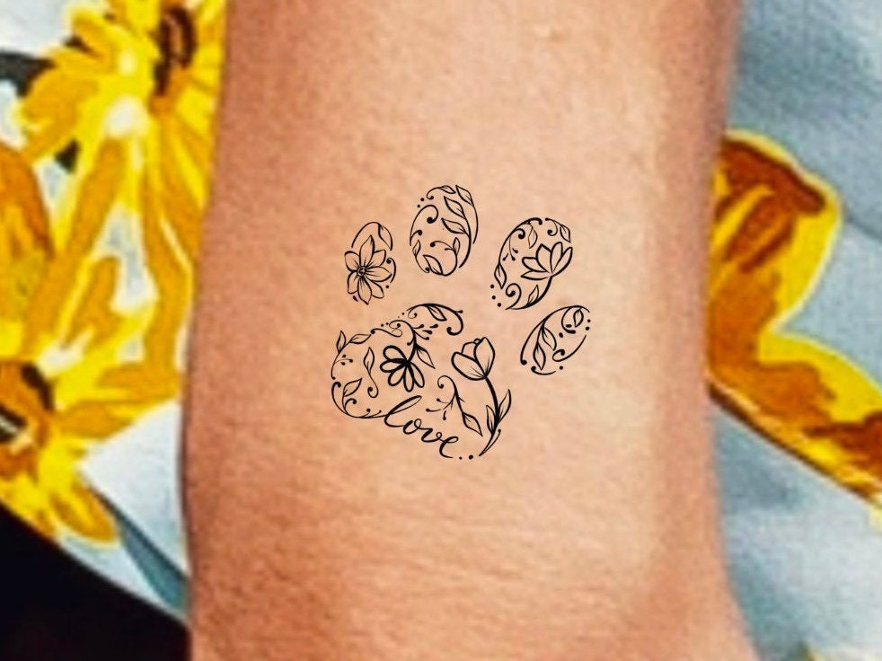 Pfotenabdruck Blumen Temporäres Tattoo/Florales Hund von LittleCuteTattoo