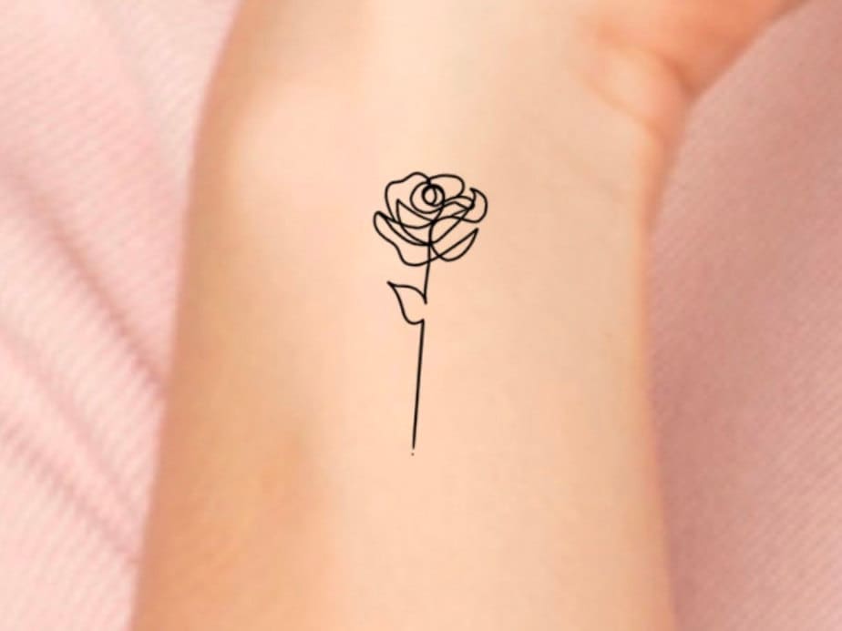 Rose Single Line Temporäres Tattoo/Kleine Blumen Blumen Handgelenk Durchgehende Linie von LittleCuteTattoo