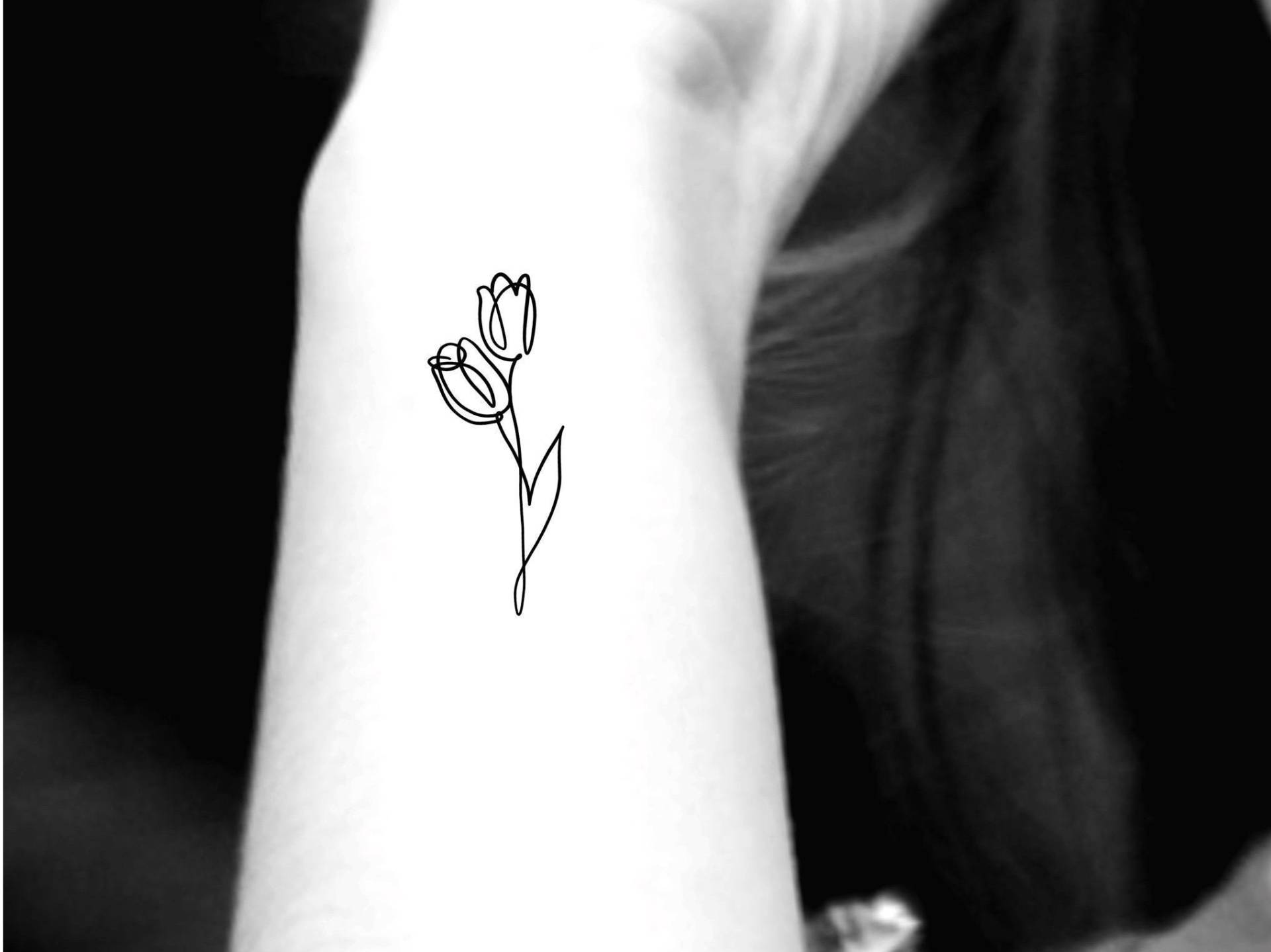 Single Line Blumen Temporäres Tattoo von LittleCuteTattoo