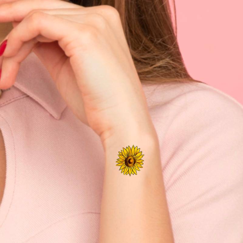Sonnenblume Tattoo/Temporäres Blumen Kleines Sonnenblumen Handgelenk Farbtattoo von LittleCuteTattoo