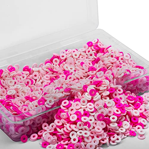Littleboyny 4mm Umwelt Handgefertigte Polymer Clay Spacer Perlen 3 Farben Scheibe- Rose, rosa und weiß für DIY Schmuckherstellung von Littleboyny