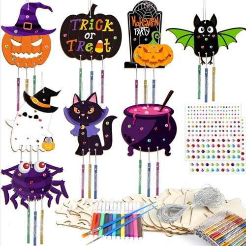 Littleboyny 8 Stück Halloween Windglocke Kit, DIY Holz Windglocken Holz Handwerk für Kinder, Geburtstag, Party Dekoration Littleboyny 8 Stück Halloween Windglocke Kit, DIY Holz Windglocken Holz Handwerk für Kinder, Geburtstag, Party Dekoration von Littleboyny