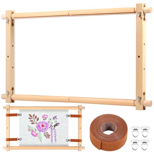 Stickrahmen aus Holz, Kreuzstichrahmen, gedrehte Nadelspitze, Stickerei, Tapisserie, Rollrahmen, verstellbarer Nadelspitzen-Keilrahmen, quadratischer Stanznadelrahmen für Stickerei (53,3 x 30,5 cm) von Littleduckling