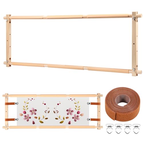 Stickrahmen aus Holz, Kreuzstichrahmen, gedrehte Nadelspitze, Stickerei, Tapisserie, Rollrahmen, verstellbarer Nadelspitzen-Keilrahmen, quadratischer Stanznadelrahmen für Stickerei (83,8 x 30,5 cm) von Littleduckling