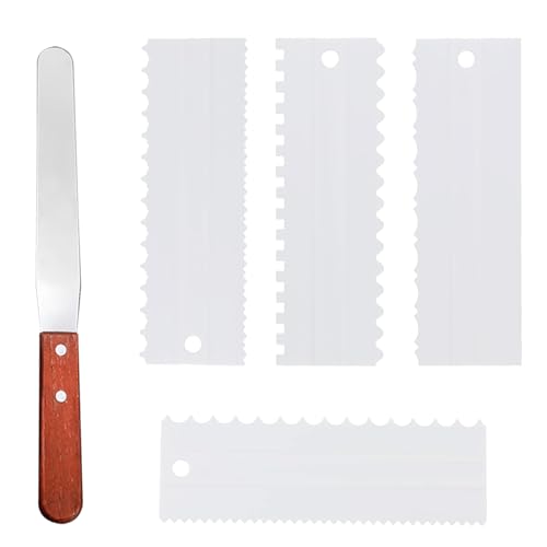 Littlegaofeithing 5 Stück Kunststoff-Kuchenschaber + rostfreier Cremespatel, Silber-Spatel, weißer Kuchenglätter für Küche, Backen, Pizza, Brot, Kuchen. von Littlegaofeithing