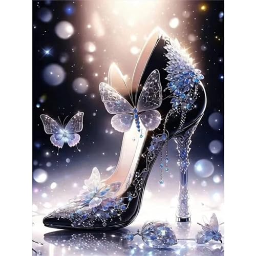 5D Diamond Painting Set,DIY Fantasie Schmetterling High Heels Diamant Painting Bilder für Erwachsene Kinder,Voll Cross Stickerei Diamant Malerei Kits für Wohnzimmer Büro Wand Dekor Runder,20x50 cm von Lituor