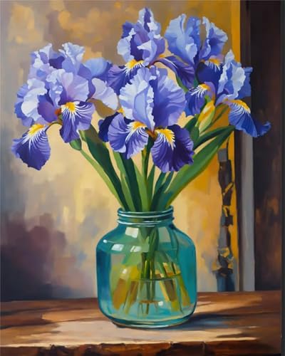 Iris-Blumenstrauß Malen nach Zahlen für Erwachsene,DIY Handgemalt Ölgemälde-Set auf Leinwand mit Pinseln und Acrylpigment für Kinder Anfänger Kunst für Heimdekoration Geschenk mit Rahmen,40x50cm von Lituor