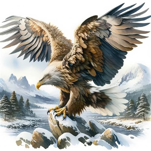 Lituor Adler Diamond Painting Erwachsene,5D Wintervögel Diamant Painting Bilder Anfänger DIY Runder Vollbohrer Stickerei Kreuzstich Diamanten Malerei Geschenke Home Wand Dekor 50x50cm von Lituor