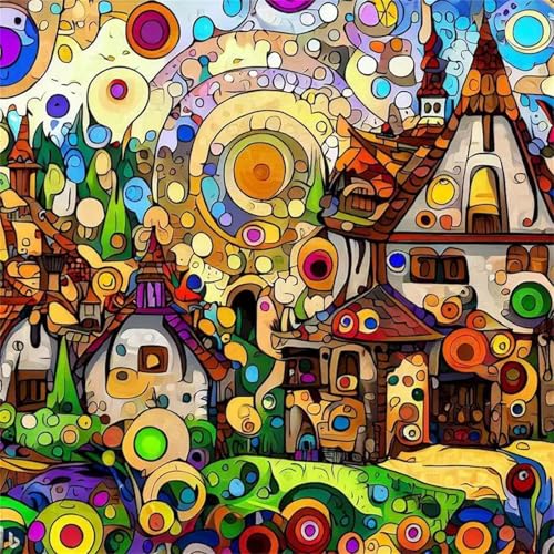 Lituor Cartoon-Stadt -Malen nach Zahlen für Erwachsene,DIY Handgemalt Ölgemälde-Set auf Leinwand mit Pinseln und Acrylpigment für Kinder Anfänger Kunst für Heimdekoration Geschenk mit Rahmen,70x70cm von Lituor