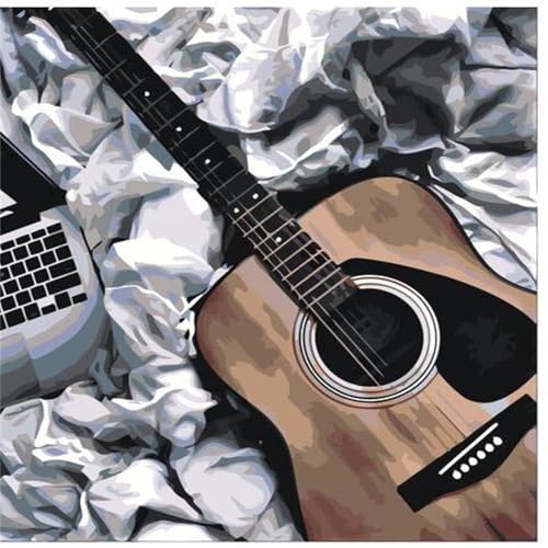 Lituor Gitarrenmusik -Malen nach Zahlen für Erwachsene,DIY Handgemalt Ölgemälde-Set auf Leinwand mit Pinseln und Acrylpigment für Kinder Anfänger Kunst für Heimdekoration Geschenk mit Rahmen,40x40cm von Lituor