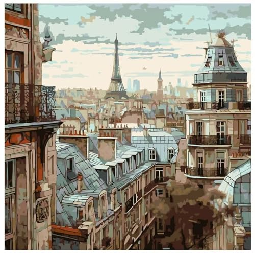 Lituor Vintage-Stadt -Malen nach Zahlen für Erwachsene,DIY Handgemalt Ölgemälde-Set auf Leinwand mit Pinseln und Acrylpigment für Kinder Anfänger Kunst für Heimdekoration Geschenk mit Rahmen,60x60cm von Lituor