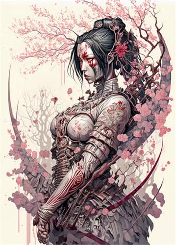 Malen nach Zahlen Erwachsene,Japanische Samurai-Frau Malen Nach Zahlen Set Kinder Anfänger DIY Digital Ölgemälde Kits auf Leinwand mit Pinseln und Acrylpigment ohne Rahmen für Home Wall Decor 40x50cm von Lituor