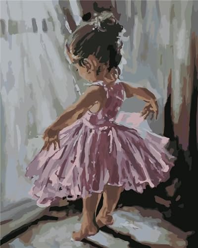Malen nach Zahlen Erwachsene,Kleine Ballerina Malen Nach Zahlen Set für Kinder Anfänger DIY Digital Ölgemälde Kits auf Leinwand mit Pinseln und Acryl Pigment mit Rahmen für Home Wall Decor 40x50cm von Lituor