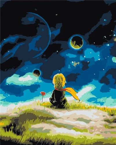 Malen nach Zahlen Erwachsene,Kleiner Prinz Malen Nach Zahlen Set für Kinder Anfänger DIY Digital Ölgemälde Kits auf Leinwand mit Pinseln und Acryl Pigment mit Rahmen für Home Wall Decor 40x50cm von Lituor