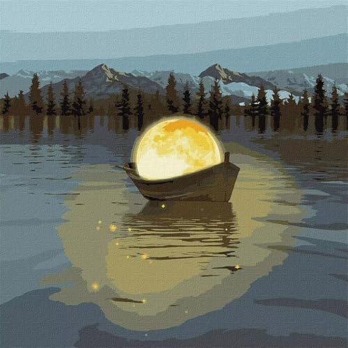 Malen nach Zahlen Erwachsene,Mondbootsee Malen Nach Zahlen Set für Kinder Anfänger DIY Digital Ölgemälde Kits auf Leinwand mit Pinseln und Acrylpigment ohne Rahmen für Home Wall Decor 50x50cm von Lituor