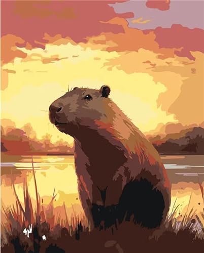 Süßes Capybara -Malen nach Zahlen für Erwachsene,DIY Handgemalt Ölgemälde-Set auf Leinwand mit Pinseln und Acryl Pigment für Kinder Anfänger Kunst für Heimdekoration Geschenk mit Rahmen,40x50cm von Lituor