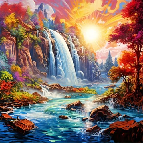Wasserfälle Sonnenaufgang -Malen nach Zahlen für Erwachsene,DIY Handgemalt Ölgemälde-Set auf Leinwand mit Pinseln und Acrylpigment für Kinder Anfänger Kunst für Heimdekoration mit Rahmen,30x30cm Wasserfälle Sonnenaufgang -Malen nach Zahlen für Erwachsene,DIY Handgemalt Ölgemälde-Set auf Leinwand mit Pinseln und Acrylpigment für Kinder Anfänger Kunst für Heimdekoration mit Rahmen,30x30cm von Lituor