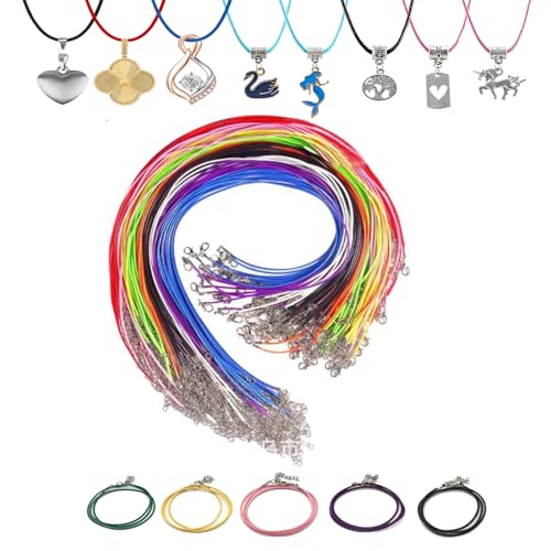 Liuer 100 Stück Damen und Herren Halskette Schnüre Kette mit Karabinerverschluss Verlängerungskette für DIY Schmuckherstellung,1.5mm Geflochtene Gewachste Halskette Schnur Bulk,18 Zoll,10 Farben von Liuer