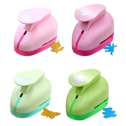 Papierstanzer Liuer 4PCS Motivstanzer Motivlocher Stanzer Set mit 10 Schaum Glitzerfolie Selbstklebend Papier Papierstanzer für Bastelarbeiten,Grußkarten,Fotoalben,Tischkarten,Scrapbooking(B) von Liuer