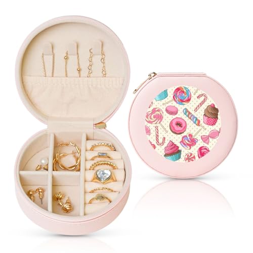 Bunte süße Lutscher-Cupcake-Donut-Schmuckschatulle, rund, Leder Bunte süße Lutscher-Cupcake-Donut-Schmuckschatulle, rund, Leder von Liulannq