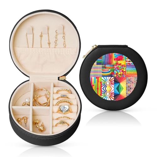 Liulannq Bunte Collage, runde Leder-Schmuckschatulle Liulannq Bunte Collage, runde Leder-Schmuckschatulle von Liulannq