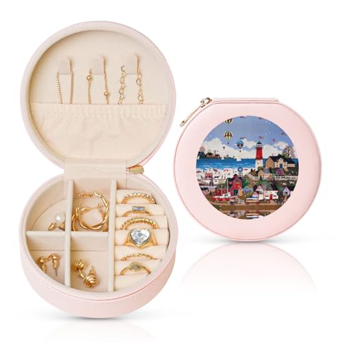 Liulannq Coastal Lighthouse Runde Leder-Schmuckschatulle von Liulannq