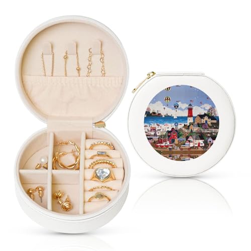Liulannq Coastal Lighthouse Runde Leder-Schmuckschatulle von Liulannq