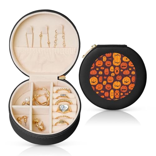 Liulannq Halloween-Kürbis1 runde Leder-Schmuckschatulle Liulannq Halloween-Kürbis1 runde Leder-Schmuckschatulle von Liulannq