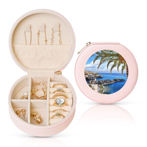 Liulannq Italienische Insel Fischerdorf Runde Leder-Schmuckschatulle Liulannq Italienische Insel Fischerdorf Runde Leder-Schmuckschatulle von Liulannq