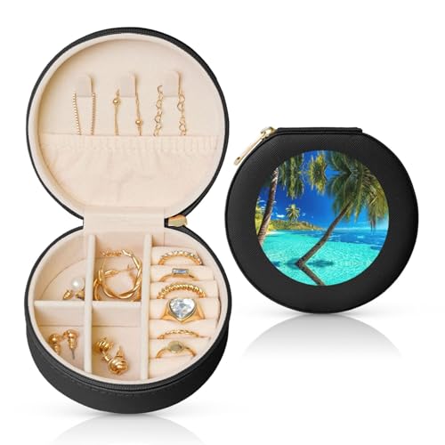 Liulannq Ocean Tropical Island Runde Leder-Schmuckschatulle Liulannq Ocean Tropical Island Runde Leder-Schmuckschatulle von Liulannq