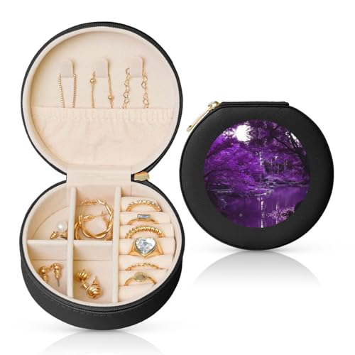 Liulannq Purple World Runde Schmuckschatulle aus Leder von Liulannq