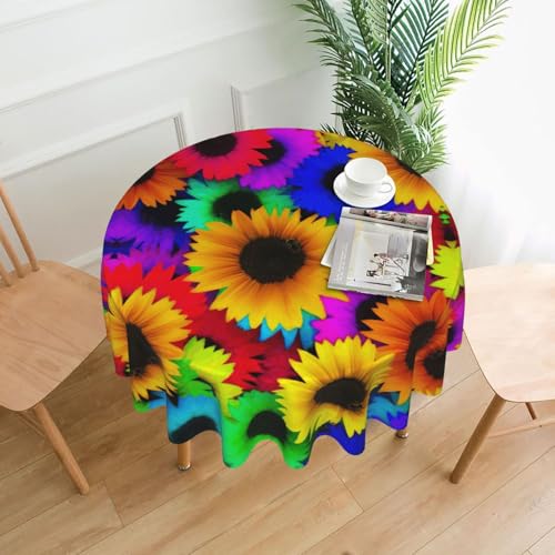 Liulannq Regenbogen-Sonnenblumen-Tischdecke, rund, dekorativ, lang, 152,4 cm von Liulannq