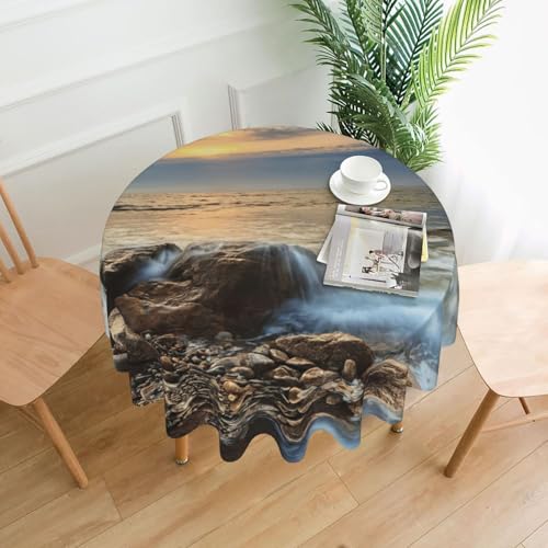 Liulannq Rocky Wave Sonnenuntergang Malerei Tischdecke, rund, dekorativ, lang, 152,4 cm von Liulannq