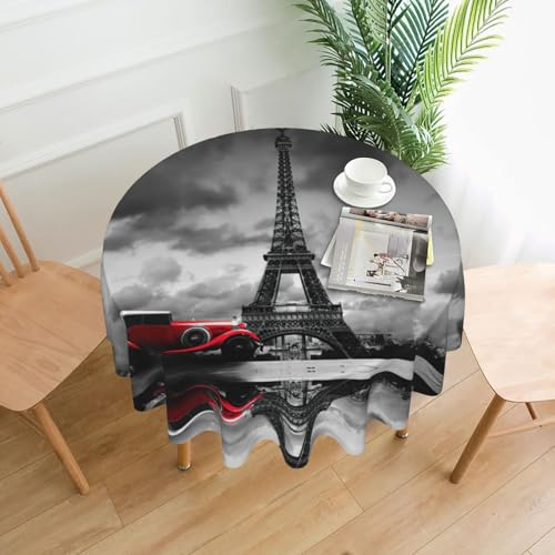 Liulannq Rote Auto-Tischdecke vor dem Eiffelturm, rund, dekorativ, lang, 152,4 cm von Liulannq