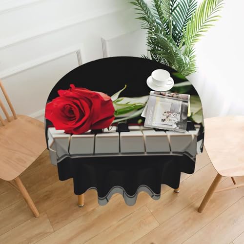 Liulannq Rote Rose auf Klavier-Tischdecke, rund, dekorativ, lang, 152,4 cm von Liulannq