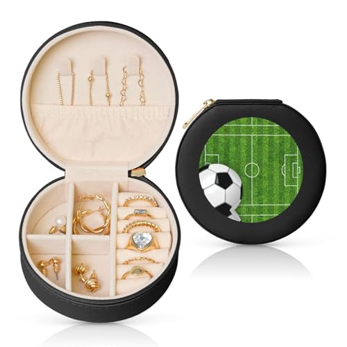 Liulannq Runde Schmuckschatulle aus Leder, Motiv: Fußballsport Liulannq Runde Schmuckschatulle aus Leder, Motiv: Fußballsport von Liulannq