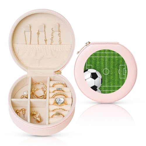 Liulannq Runde Schmuckschatulle aus Leder, Motiv: Fußballsport Liulannq Runde Schmuckschatulle aus Leder, Motiv: Fußballsport von Liulannq
