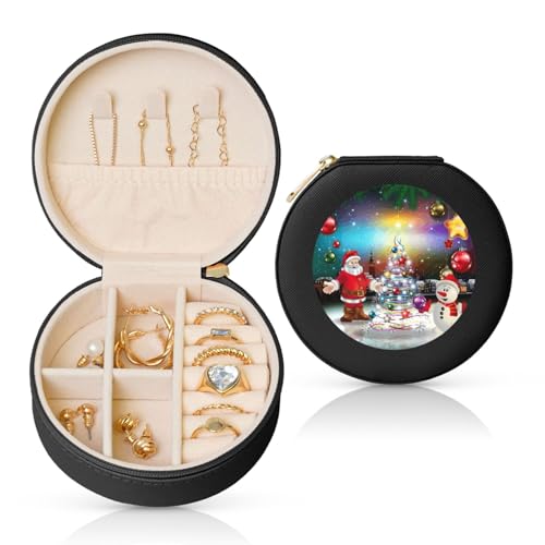 Liulannq Runde Schmuckschatulle aus Leder mit Aufschrift "Happy Christmas" von Liulannq