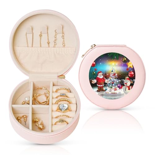 Liulannq Runde Schmuckschatulle aus Leder mit Aufschrift "Happy Christmas" von Liulannq