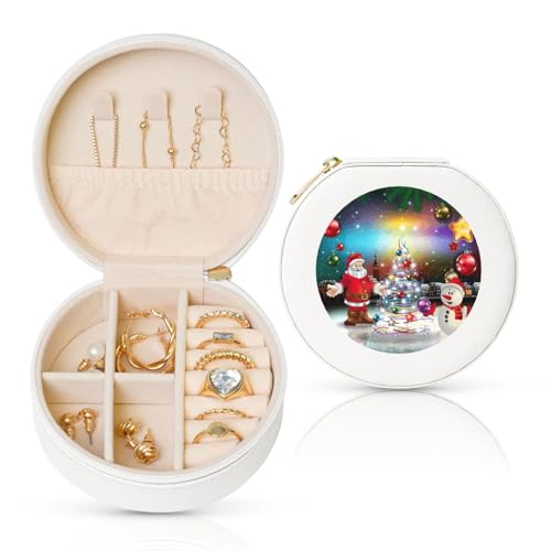 Liulannq Runde Schmuckschatulle aus Leder mit Aufschrift "Happy Christmas" von Liulannq