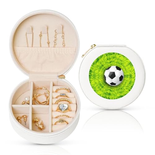 Liulannq Runde Schmuckschatulle aus Leder mit Fußball auf Gras von Liulannq