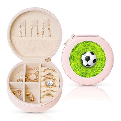 Liulannq Runde Schmuckschatulle aus Leder mit Fußball auf Gras Liulannq Runde Schmuckschatulle aus Leder mit Fußball auf Gras von Liulannq
