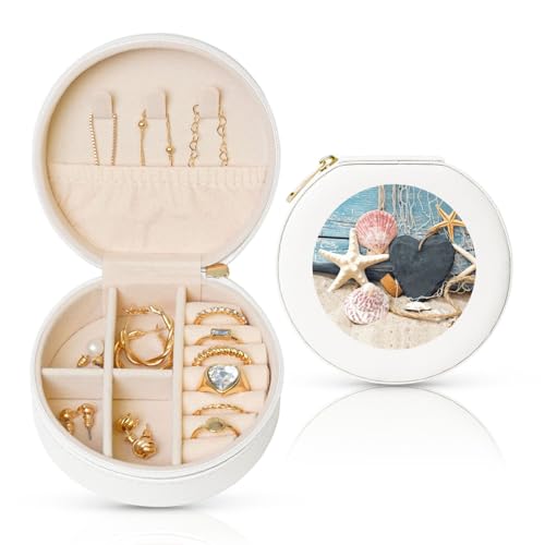 Liulannq Runde Schmuckschatulle aus Leder mit Strandmuscheln von Liulannq