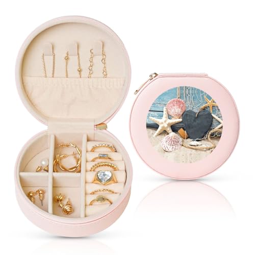 Liulannq Runde Schmuckschatulle aus Leder mit Strandmuscheln von Liulannq